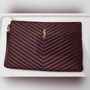 YSL Burgundy Quilted Clutch/Document Bag